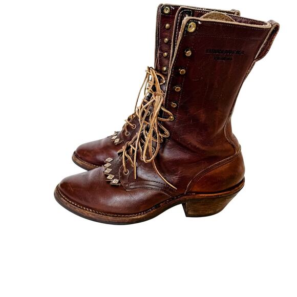 VTG Whites Hathorn Logger Packer Brown Leather Boots M 8.5 W 10 Western Country - Picture 1 of 10